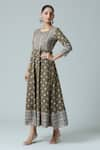 Shop_Samyukta Singhania_Green Rayon Printed Botanical Round Neck Anarkali _Online_at_Aza_Fashions