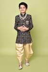 Buy_Samyukta Singhania_Black Velvet, Satin Sequins, Embroidery Sherwani And Dhoti Pant Set _Online_at_Aza_Fashions