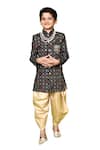 Shop_Samyukta Singhania_Black Velvet, Satin Sequins, Embroidery Sherwani And Dhoti Pant Set _Online_at_Aza_Fashions