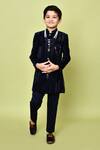 Buy_Samyukta Singhania_Blue Velvet, Polyester, Terrycloth Sequins Embroidered Sherwani And Trouser Set_Online_at_Aza_Fashions