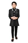 Samyukta Singhania_Black Sherwani Velvet Embroidered Thread Trouser Set _at_Aza_Fashions