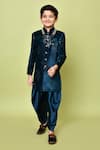 Samyukta Singhania_Green Sherwani Velvet Embroidered Sequins And Dhoti Pant Set _at_Aza_Fashions