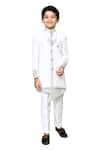 Shop_Samyukta Singhania_White Terry Embroidered Thread Sherwani Trouser Set _Online_at_Aza_Fashions