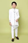 Samyukta Singhania_White Terry Embroidered Thread Sherwani Trouser Set _at_Aza_Fashions