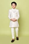 Buy_Samyukta Singhania_Beige Sherwani Jacquard Embroidered Thread And Trouser Set _at_Aza_Fashions