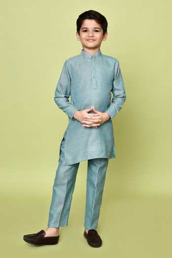 Buy_Petite Pomme_White Cotton, Silk, Jacquard Embroidery Floral Print Nehru Jacket And Kurta Set _Online_at_Aza_Fashions