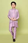 Buy_Samyukta Singhania_Pink Cotton Silk Embroidered Zari Work Nehru Jacket And Kurta Set _at_Aza_Fashions