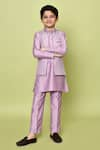 Samyukta Singhania_Pink Cotton Silk Embroidered Zari Work Nehru Jacket And Kurta Set _Online