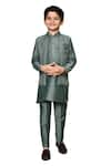 Buy_Samyukta Singhania_Green Cotton, Silk, Polyester Zari Embroidered Kurta And Nehru Jacket Set _Online_at_Aza_Fashions