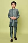 Shop_Samyukta Singhania_Green Cotton, Silk, Polyester Zari Embroidered Kurta And Nehru Jacket Set _Online_at_Aza_Fashions