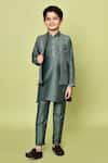 Samyukta Singhania_Green Cotton, Silk, Polyester Zari Embroidered Kurta And Nehru Jacket Set _at_Aza_Fashions