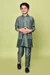 Buy_Samyukta Singhania_Green Cotton, Silk, Polyester Zari Embroidered Kurta And Nehru Jacket Set 