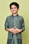 Shop_Samyukta Singhania_Green Cotton, Silk, Polyester Zari Embroidered Kurta And Nehru Jacket Set 