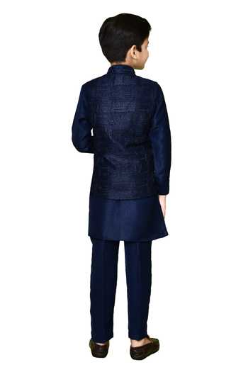 Shop_Petite Pomme_Blue Cotton, Silk Zari Navy Embroidered Kurta Set _Online_at_Aza_Fashions
