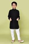 Buy_Petite Pomme_Black Jacquard, Cotton Satin, Cotton, Woven Pattern Pathani Kurta And Pyjama Set _at_Aza_Fashions