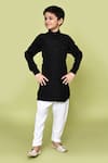 Buy_Petite Pomme_Black Jacquard, Cotton Satin, Cotton, Woven Pattern Pathani Kurta And Pyjama Set 