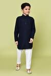 Buy_Petite Pomme_Blue Jacquard, Cotton, Rayon Checkered Woven Pathani Kurta And Pyjama Set 