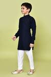 Petite Pomme_Blue Jacquard, Cotton, Rayon Checkered Woven Pathani Kurta And Pyjama Set _Online