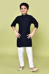 Buy_Petite Pomme_Blue Jacquard, Cotton, Rayon Checkered Woven Pathani Kurta And Pyjama Set _Online