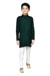 Samyukta Singhania_Green Cotton Rayon Embroidered Floral Pathani Kurta And Pyjama Set _at_Aza_Fashions