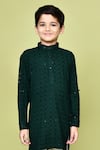 Buy_Samyukta Singhania_Green Cotton Rayon Embroidered Floral Pathani Kurta And Pyjama Set 
