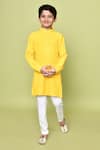 Buy_Petite Pomme_Yellow Cotton, Rayon Sequins, Embroidery Floral Pathani Kurta And Pyjama Set _at_Aza_Fashions