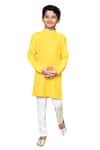 Petite Pomme_Yellow Cotton, Rayon Sequins, Embroidery Floral Pathani Kurta And Pyjama Set _at_Aza_Fashions