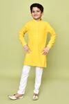 Buy_Petite Pomme_Yellow Cotton, Rayon Sequins, Embroidery Floral Pathani Kurta And Pyjama Set 
