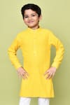 Shop_Petite Pomme_Yellow Cotton, Rayon Sequins, Embroidery Floral Pathani Kurta And Pyjama Set 