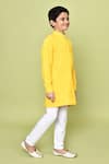 Petite Pomme_Yellow Cotton, Rayon Sequins, Embroidery Floral Pathani Kurta And Pyjama Set _Online