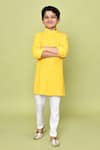 Buy_Petite Pomme_Yellow Cotton, Rayon Sequins, Embroidery Floral Pathani Kurta And Pyjama Set _Online