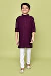 Samyukta Singhania_Purple Cotton Rayon Embroidered Floral Thread Pathani Kurta And Trouser Set _Online