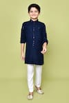 Samyukta Singhania_Blue Cotton Rayon Embroidered Floral Sequins Pathani Kurta And Pyjama Set _Online