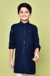 Buy_Samyukta Singhania_Blue Cotton Rayon Embroidered Floral Sequins Pathani Kurta And Pyjama Set _Online