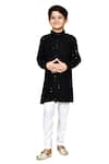 Buy_Banana Bee_Black Cotton Rayon Embroidered Floral Band Collared Pathani Kurta And Pyjama Set _Online_at_Aza_Fashions