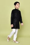 Buy_Banana Bee_Black Cotton Rayon Embroidered Floral Band Collared Pathani Kurta And Pyjama Set 