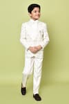 Shop_Petite Pomme_Cream Cotton Satin Sequins Geometric Embroidered Coat Pant Set 