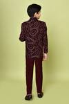 Shop_Petite Pomme_Maroon Polyester, Cotton, Terrycloth Abstract Pattern Work Coat Pant Set _at_Aza_Fashions