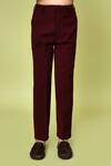 Petite Pomme_Maroon Polyester, Cotton, Terrycloth Abstract Pattern Work Coat Pant Set _Online