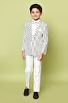 Buy_Banana Bee_White Velvet Striped Coat Suit Pant Set_at_Aza_Fashions
