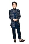 Buy_Samyukta Singhania_Blue Terry Korean Embroidered Sequins Sherwani Trouser Set 