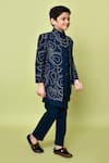 Samyukta Singhania_Blue Terry Korean Embroidered Sequins Sherwani Trouser Set _Online