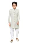 Samyukta Singhania_Green Rayon Embroidered Floral Sherwani Set _at_Aza_Fashions