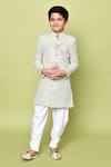 Buy_Samyukta Singhania_Green Rayon Embroidered Floral Sherwani Set 