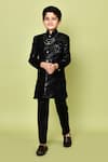 Buy_Samyukta Singhania_Black Sherwani Velvet Embroidered Sequins Set 