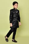 Shop_Samyukta Singhania_Black Sherwani Velvet Embroidered Sequins Set 