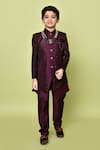 Shop_Samyukta Singhania_Maroon Silk Embroidered Sequins Sherwani Kurta Set 