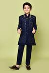 Buy_Petite Pomme_Blue Rayon, Linen Sequins Navy Sherwani Set _at_Aza_Fashions