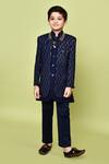 Petite Pomme_Blue Rayon, Linen Sequins Navy Sherwani Set _at_Aza_Fashions