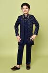 Buy_Petite Pomme_Blue Rayon, Linen Sequins Navy Sherwani Set 